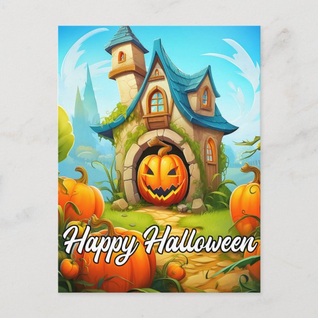 Carte Postale Maison Hantée Festive | Bonne Halloween (Devant)