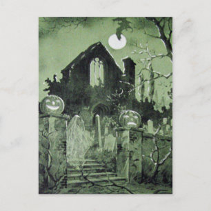 Carte Postale Maison hantée Jack O' Lantern Fantôme Chauve-souri