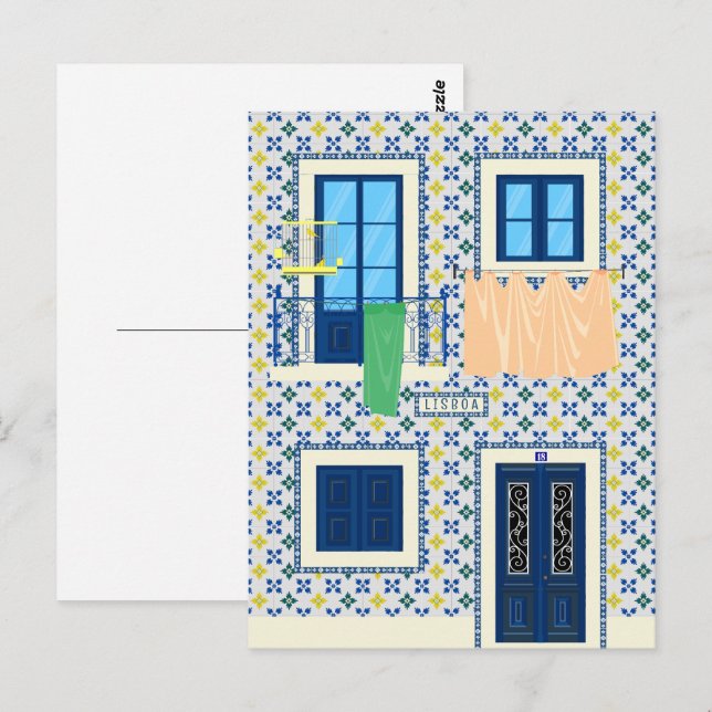 Carte Postale Maison portugaise de Lisbonne avec tuiles et oisea (Devant / Derrière)