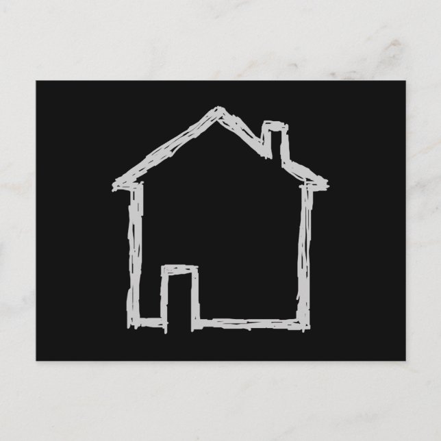 Carte Postale Maison Sketch. Gris et Noir. (Devant)