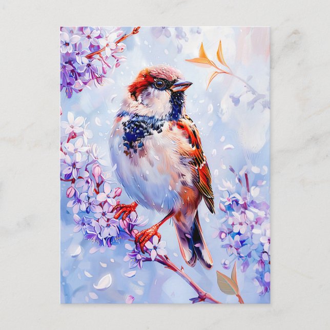 Carte Postale Maison Sparrow sur une branche d'art impressionnis (Devant)