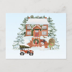 Carte Postale Maison vintage Joyeux Noël Neige hiver Scène