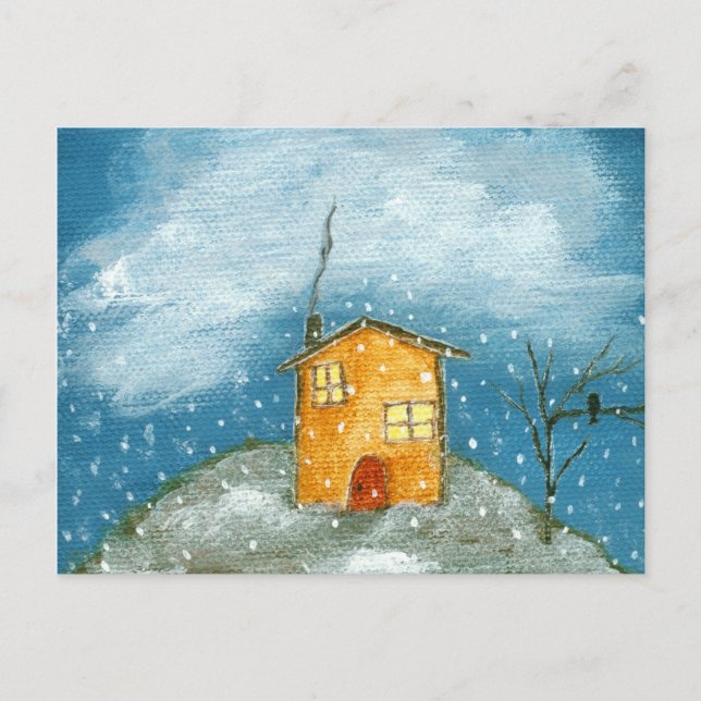 Carte Postale Maison Whimsical Snowstorm Tree Folk Art Peinture (Devant)