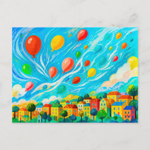 Carte Postale Maisons colorées avec des ballons dans un ciel ven