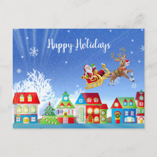 Carte Postale Maisons colorées de Noël Golden Père Noël Sleigh