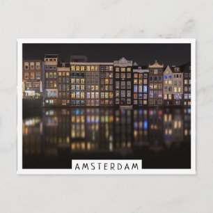 Carte Postale Maisons d'Amsterdam avec lumières colorées la nuit