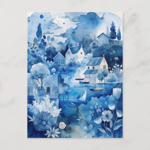 Carte Postale Maisons de bord de mer bleues paisibles et nautiqu