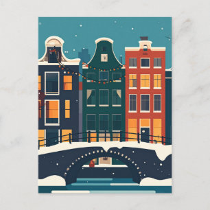 Carte Postale Maisons de canal d'art de ville rétro Amsterdam 