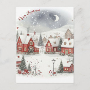 Carte Postale Maisons de Noël rétro vintage en Snow Postcard