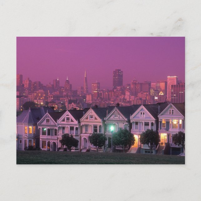 Carte Postale Maisons de rangées au coucher du soleil à San Fran (Devant)