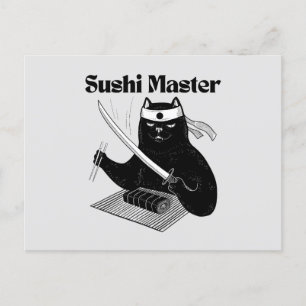Carte Postale maître sushi, chat sushi