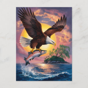 Carte Postale Majesté en vol : Aigle montant au-dessus du poisso