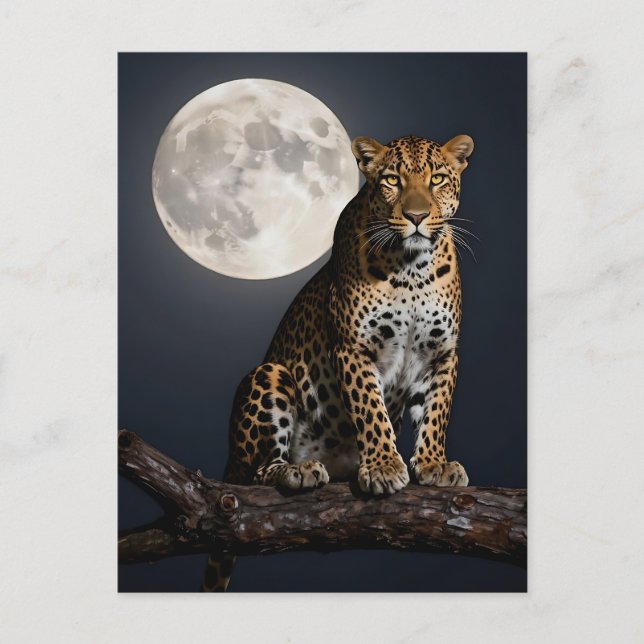 Carte Postale Majestic Leopard and Full Moon  (Devant)