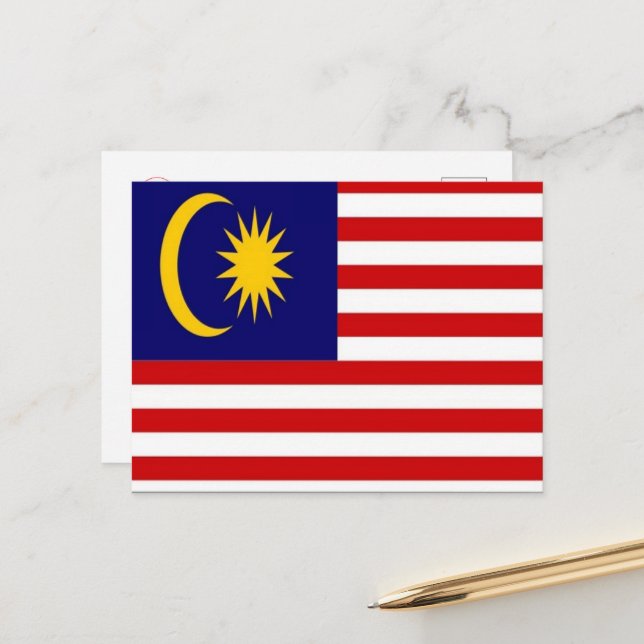 Carte Postale Malaisie - Drapeau - (Devant/Arrière en situation)