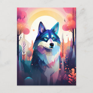 Carte Postale Malamute Husky moderne peinture Abstraite de chien