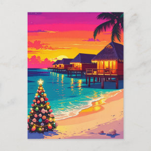 Carte Postale Maldives à Noël Plage au coucher du soleil Voyage