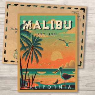 Carte Postale Malibu Californie Souvenirs Rétro du Coucher de So