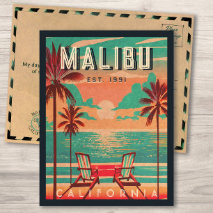 Carte Postale Malibu Californie Souvenirs Rétro du Coucher de So