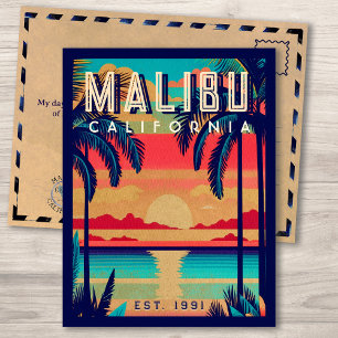 Carte Postale Malibu Californie Souvenirs Rétro du Coucher de So