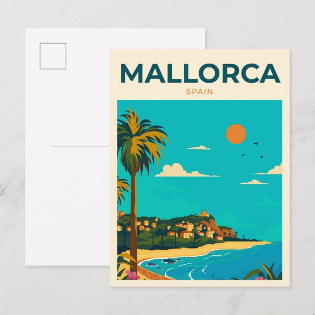 Carte Postale Mallorca Espagne Art Vintage Illustration Voyage (Devant / Derrière)