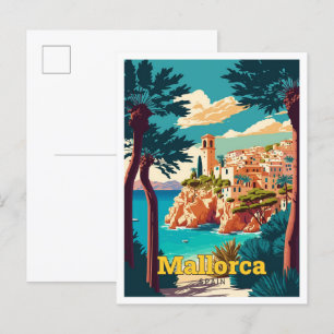 Carte Postale Mallorca Espagne Voyage Art Vintage Illustration