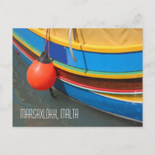 Carte Postale Malte Bateau de pêche traditionnel bleu jaune rayé