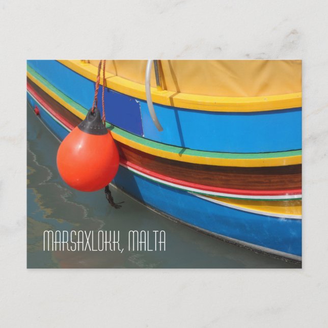 Carte Postale Malte Bateau de pêche traditionnel bleu jaune rayé (Devant)