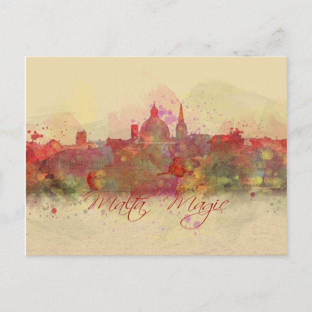 Carte Postale Malte Valletta Rouge Côte Aquarelle (Devant)