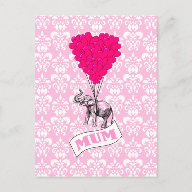Carte Postale Maman avec un éléphant rose (Devant)