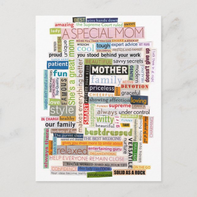 Carte Postale Maman Collage de mots (Devant)