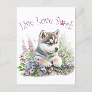 Carte Postale Maman de Husky aux fleurs