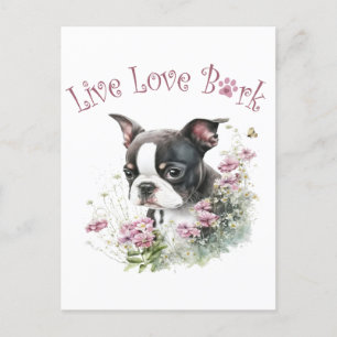 Carte Postale Maman de Terrier de Boston Floral