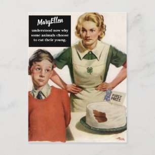 Carte Postale Maman en colère et gâteau en ruine — Vintage Funny