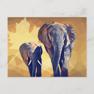 Carte Postale Maman et bébé Eléphant à l'automne