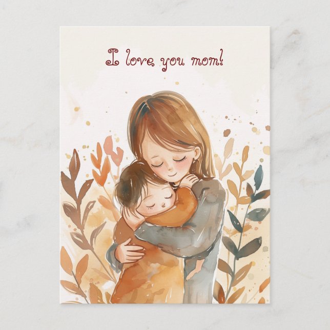Carte Postale Maman et fille à l'aquarelle Kawaii (Devant)