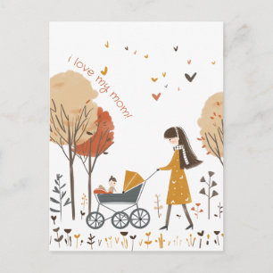Carte Postale Maman et son gosse sur la poussette