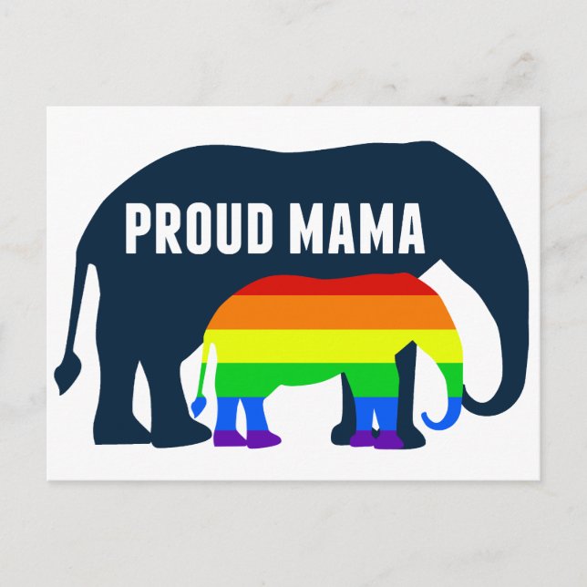 Carte Postale Maman gay pride Fier Mama Elephant Arc-en-ciel LGB (Devant)