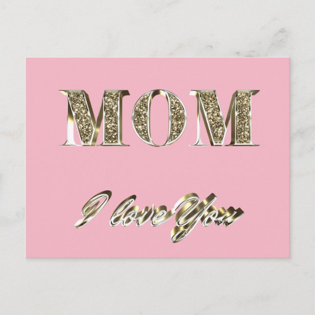 Carte Postale Maman I Love You Gold Look Typographie Élégant (Devant)