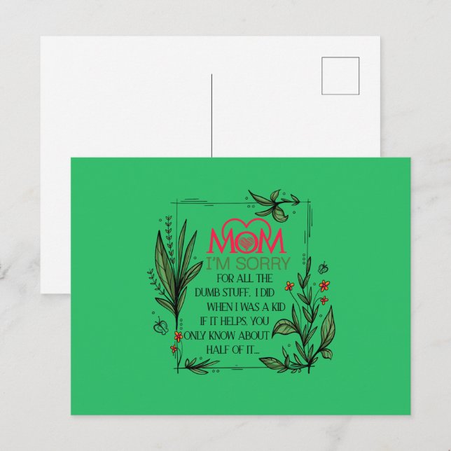 Carte Postale Maman, je suis désolé pour tout ce que j'ai fait (Devant / Derrière)