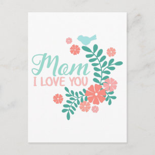 Carte Postale Maman je t'aime texte dans un design floral d'oise