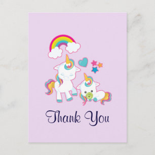 Carte Postale Maman Mignonne & Bébé Licorne Magique Merci
