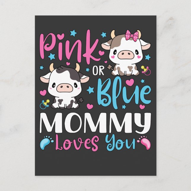 Carte Postale Maman Rose Ou Bleue Aime Vous Cadeaux Vache Bébé (Devant)