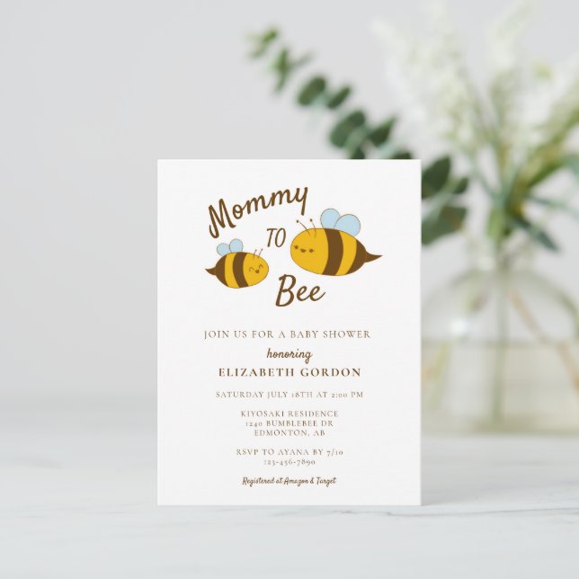 Carte Postale Maman to Bee Baby shower Cute Kawaii Neutral (Debout devant)