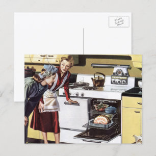 Carte Postale Maman vintage dans la Cuisine de cuisine un jambon