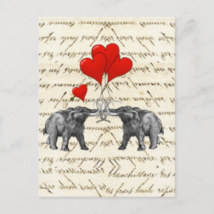 Carte Postale Mammouths et coeurs vintages
