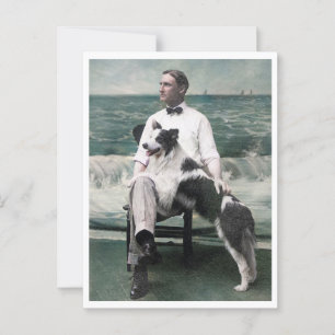 Carte Postale Man and His Collie Dog Cape May NJ Portrait 1910