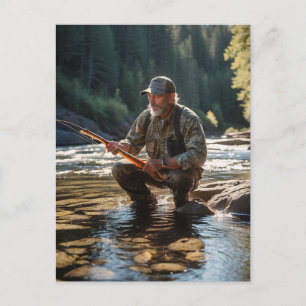 Carte Postale *~* Man Fishing in Stream Maine Peace AP49 Nature