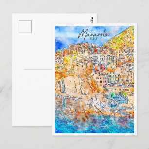 Carte Postale Manarola Italie Travel Place Aquarelle