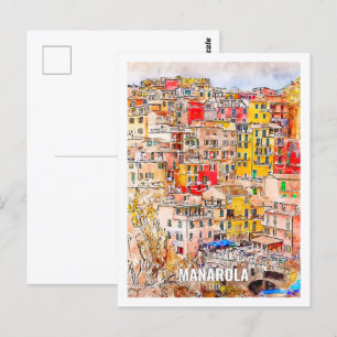 Carte Postale Manarola Italie Travel Place Aquarelle