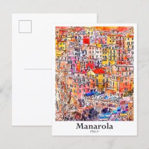 Carte Postale Manarola Italie Voyage Aquarelle main dessinée cro